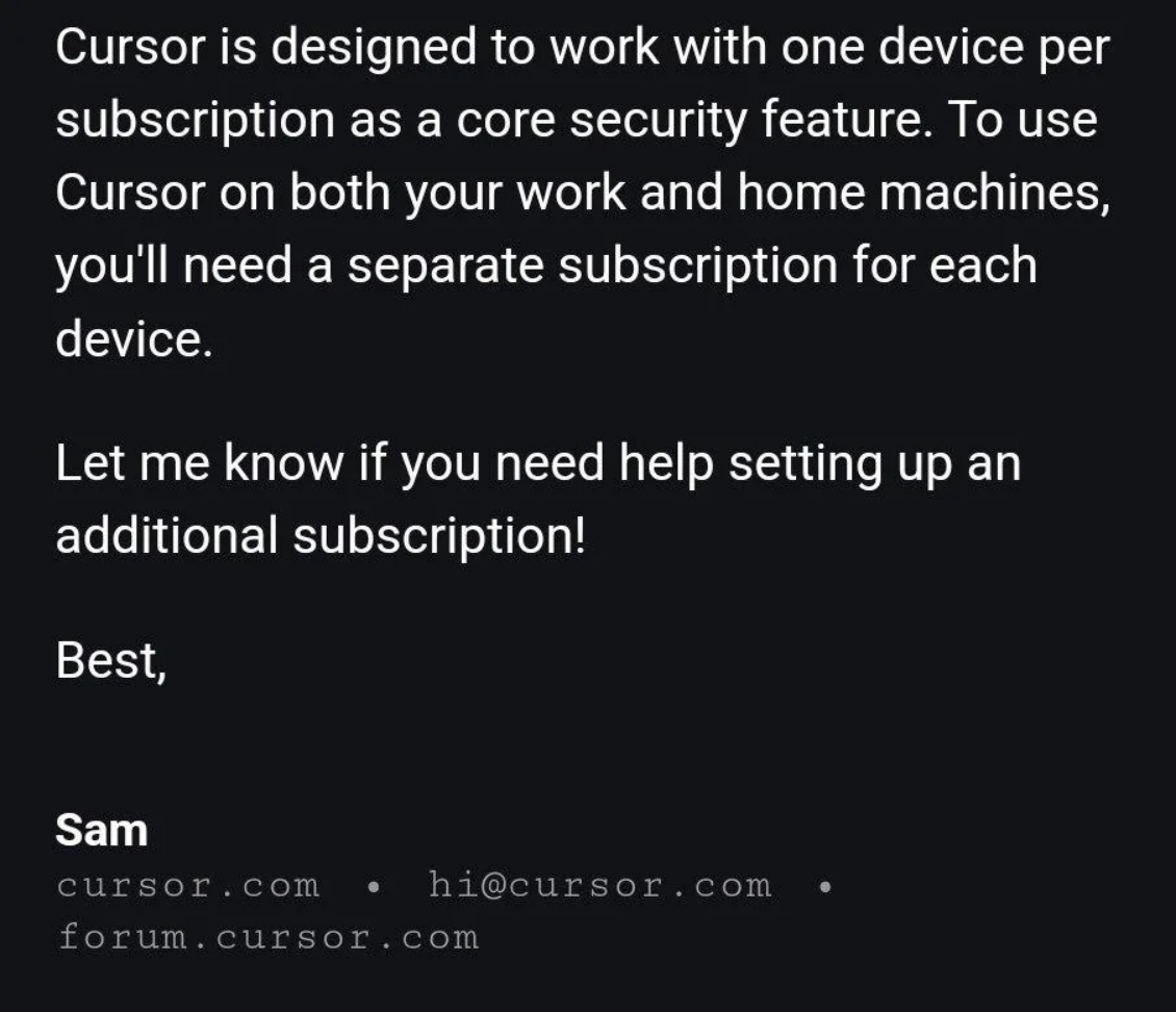 Cursor AI Support Response
